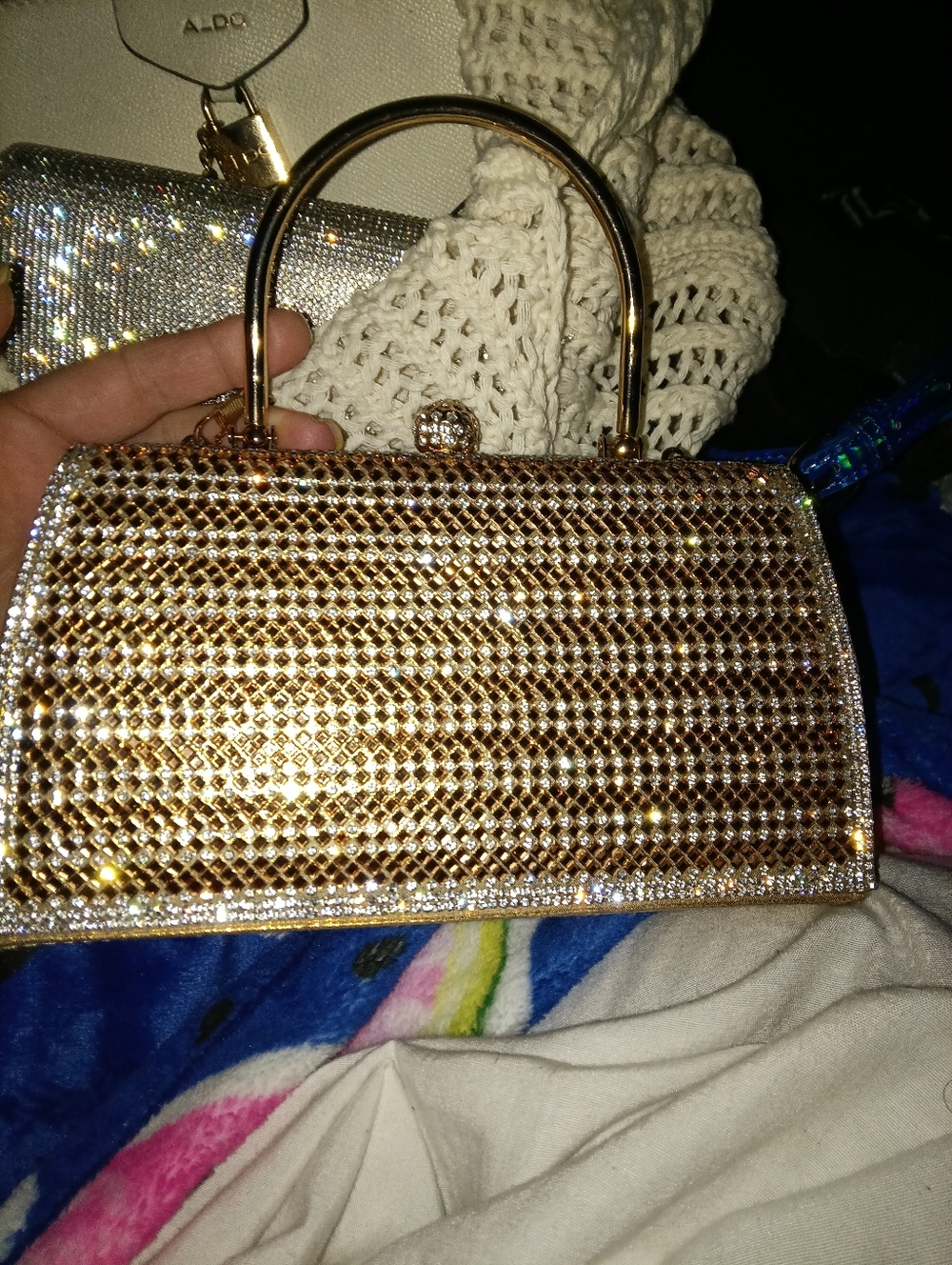 Aldo Rose Gold Crystal Embellished Mini Top-Handle Clutch